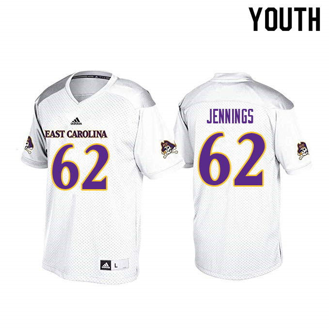 Youth #62 Collin Jennings ECU Pirates College Football Jerseys Sale-White - Click Image to Close